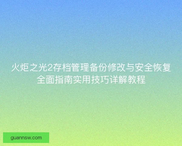 火炬之光2存档管理备份修改与安全恢复全面指南实用技巧详解教程